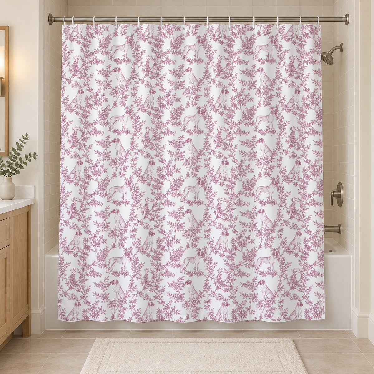 Great Dane toile shower curtain — Pink Hero