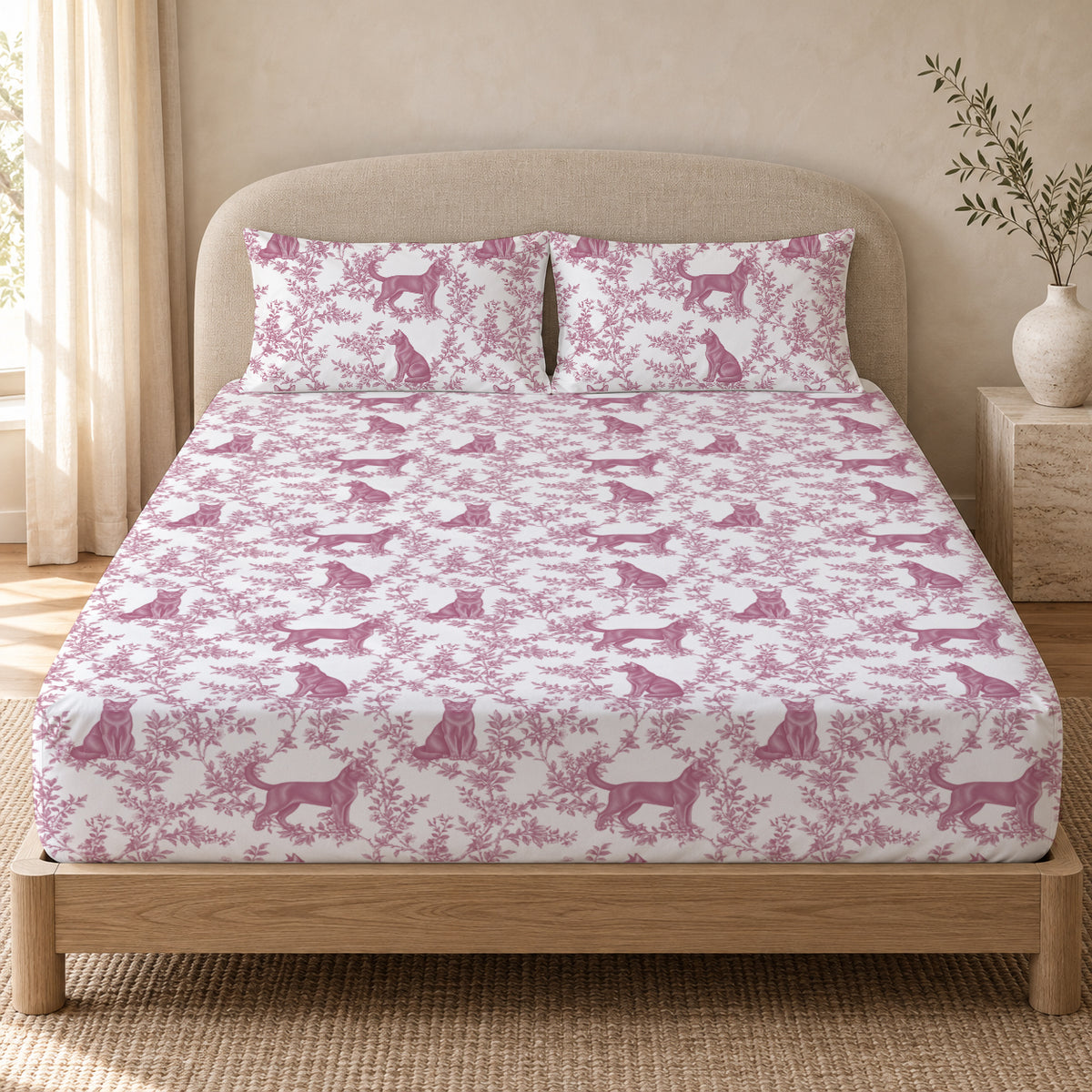 Havana Brown toile bedding in Pink — Queen Bedroom
