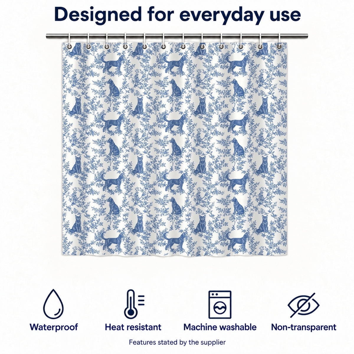 Havana Brown toile shower curtain — Blue Functions and Size