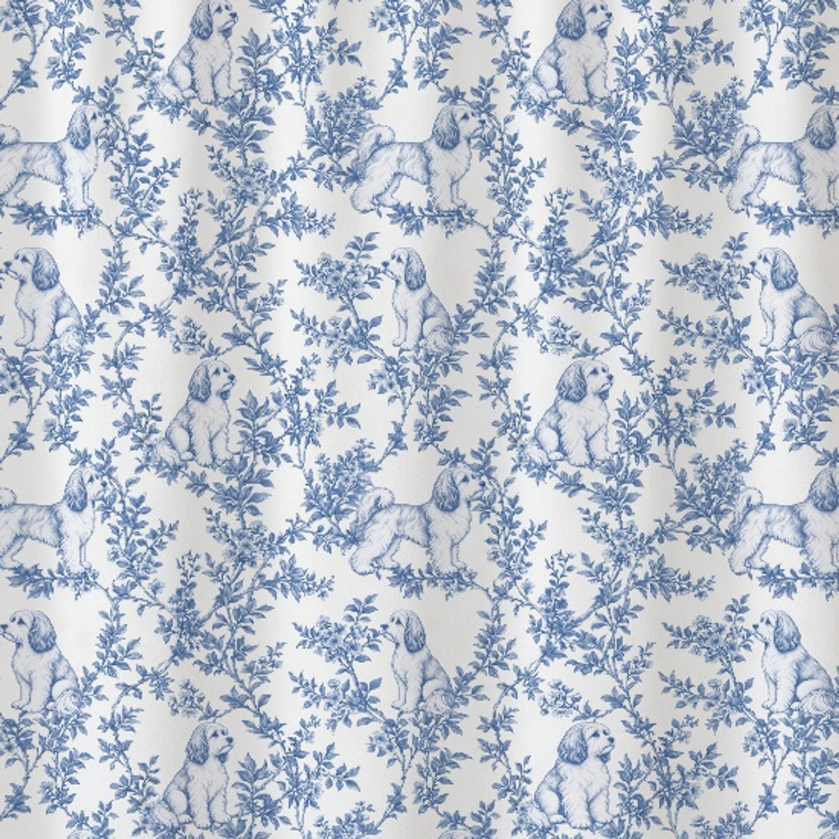 Havanese toile shower curtain — Blue Detail