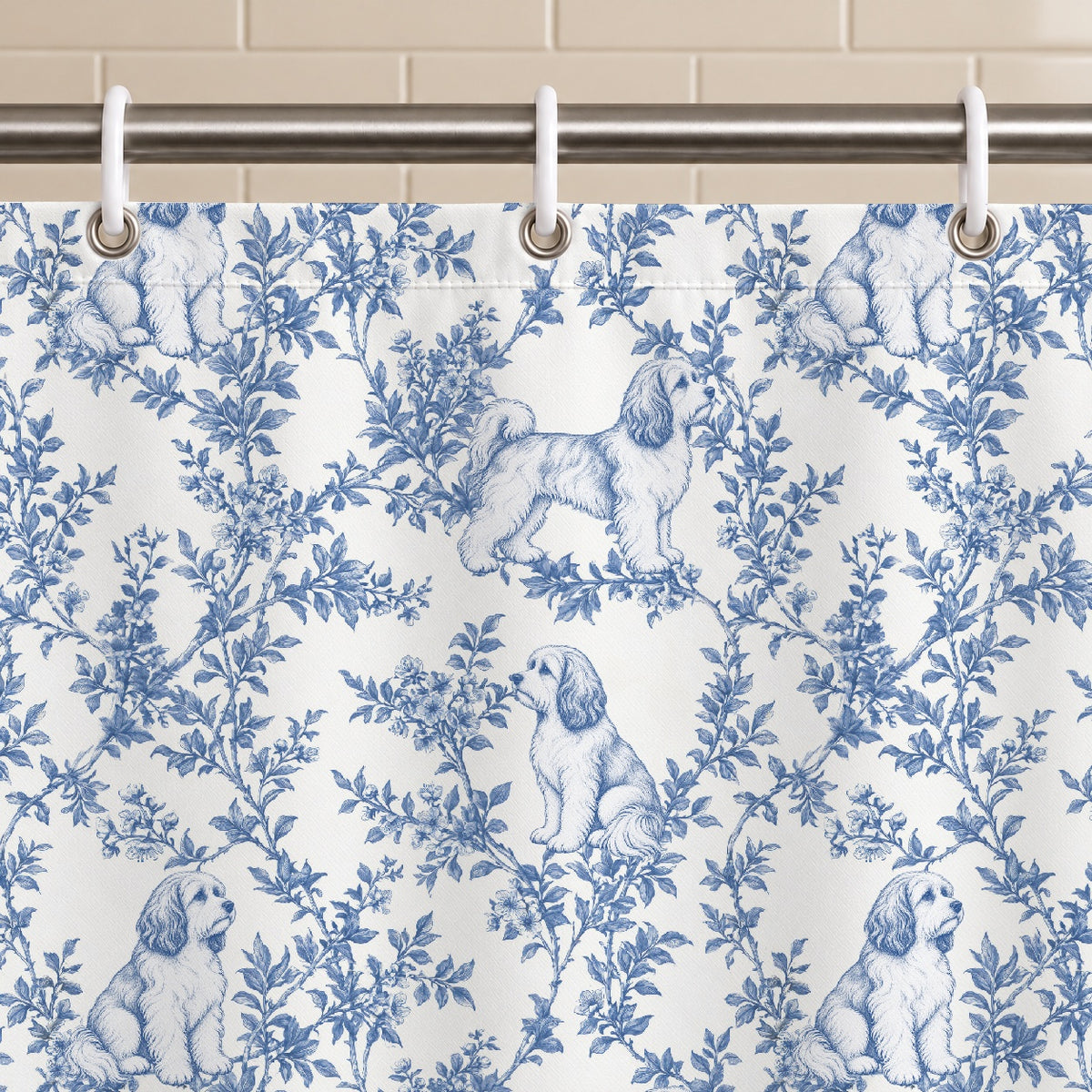 Havanese toile shower curtain — Blue Grommets and Hooks