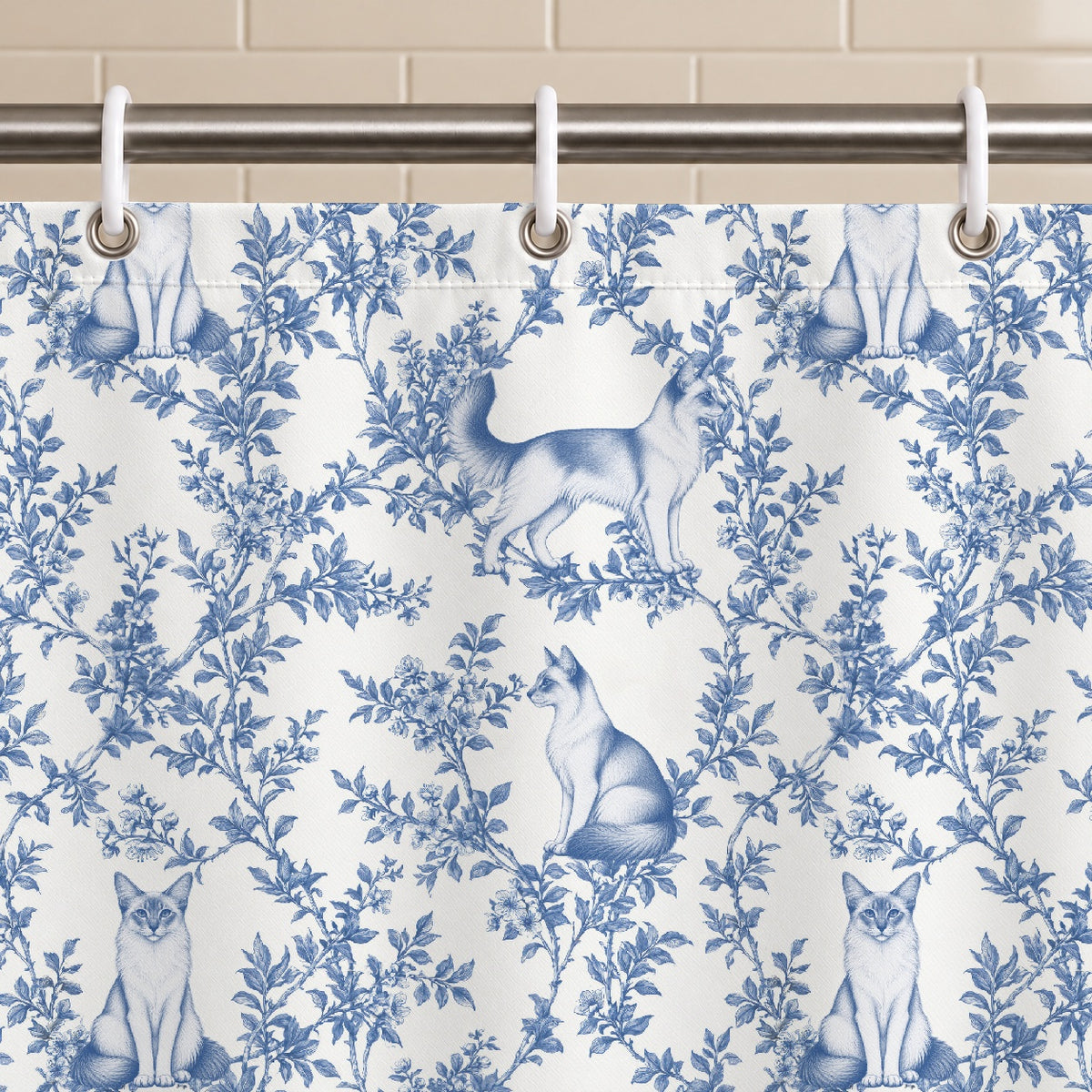 Javanese toile shower curtain — Blue Grommets and Hooks