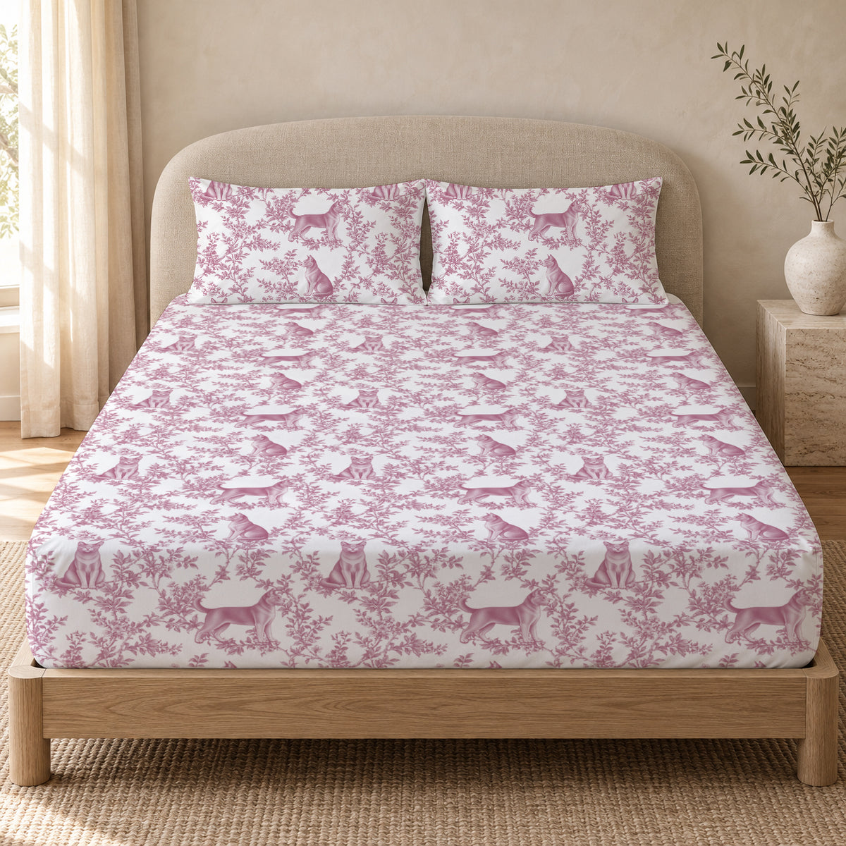 Korat toile bedding in Pink — Queen Bedroom