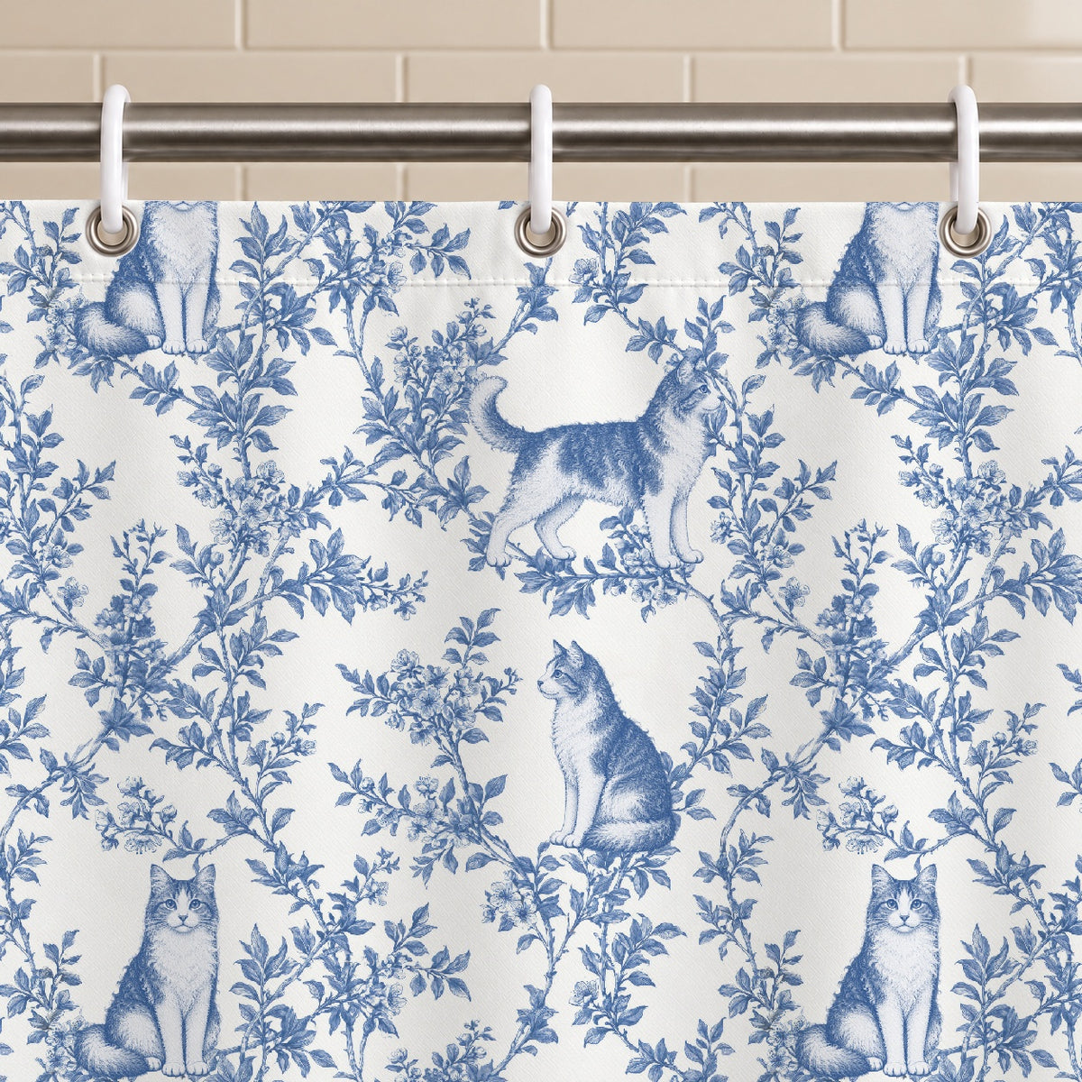 LaPerm toile shower curtain — Blue Grommets and Hooks
