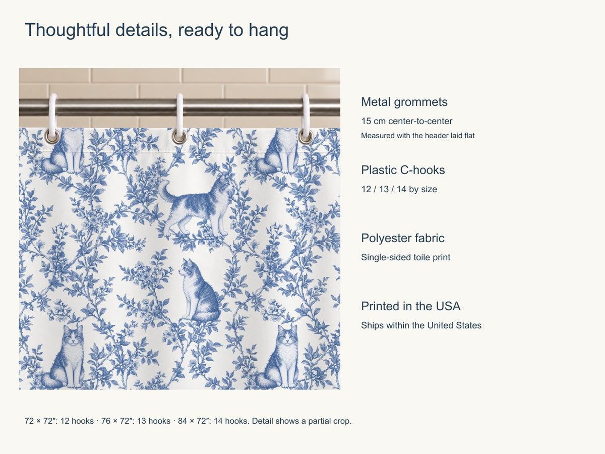 LaPerm toile shower curtain — Blue Product Features