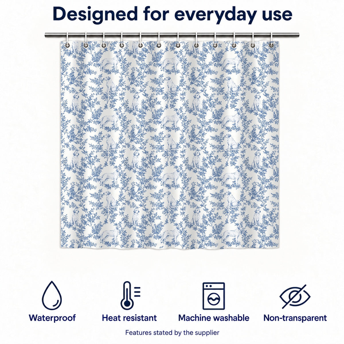 Labrador Retriever toile shower curtain — Blue Functions and Size