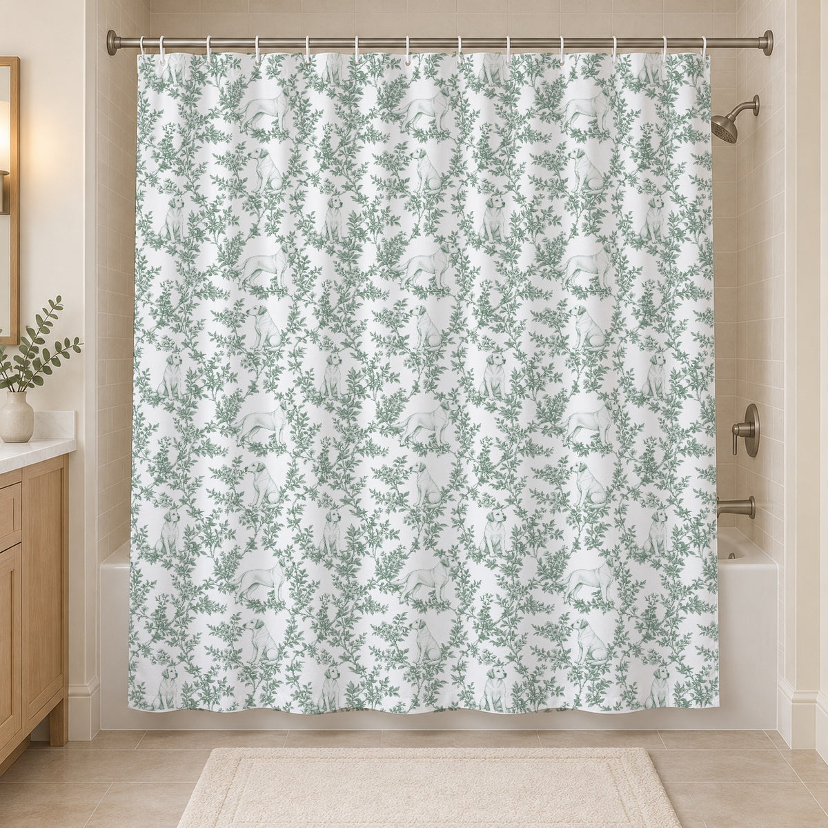 Labrador Retriever toile shower curtain — Green Hero