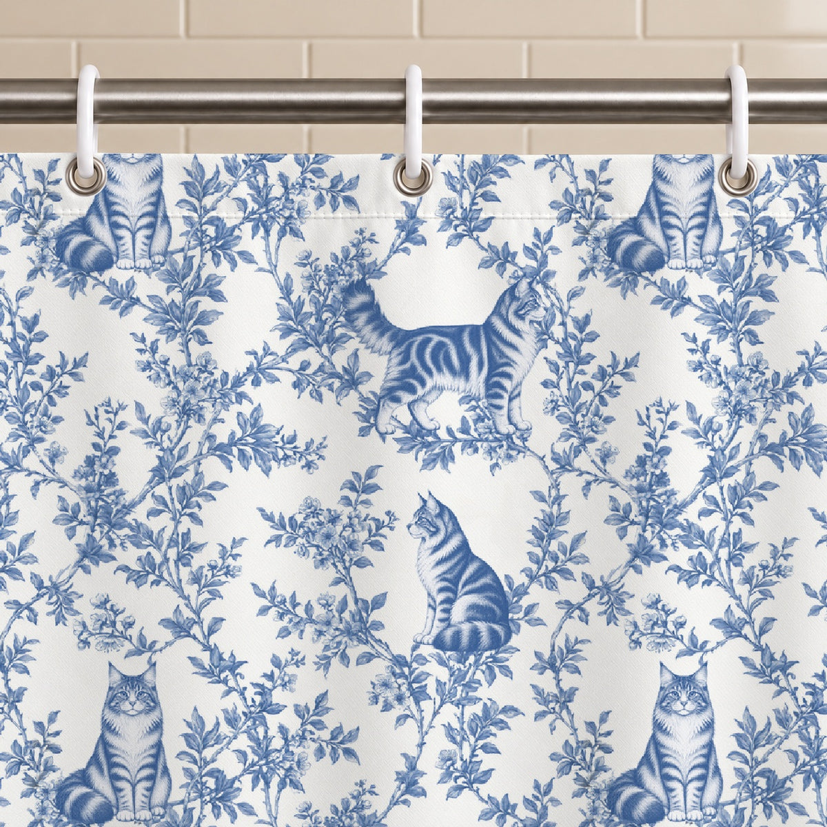 Maine Coon toile shower curtain — Blue Grommets and Hooks