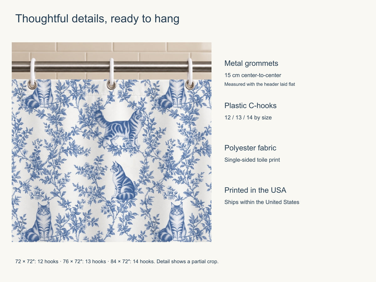 Maine Coon toile shower curtain — Blue Product Features