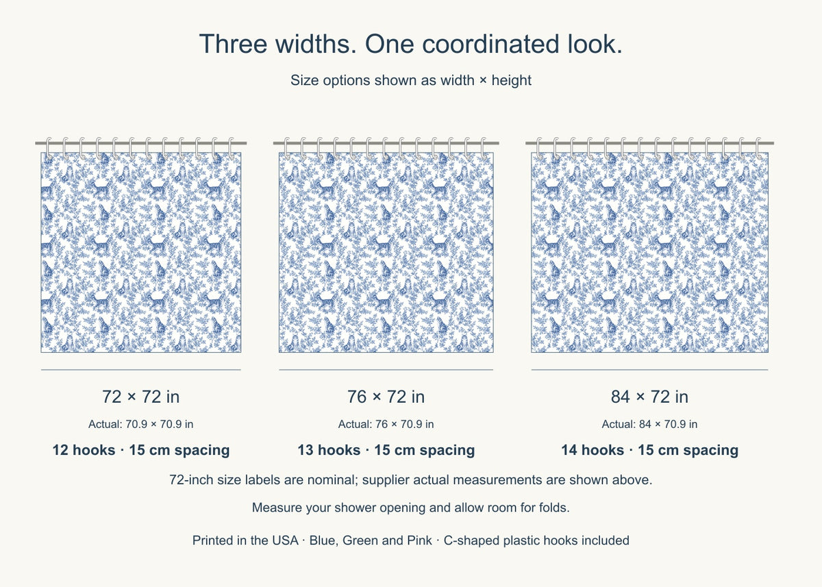 Maine Coon toile shower curtain — Blue US Size Comparison