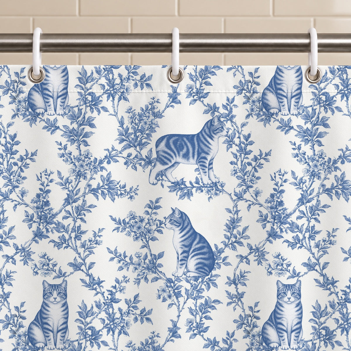 Manx toile shower curtain — Blue Grommets and Hooks
