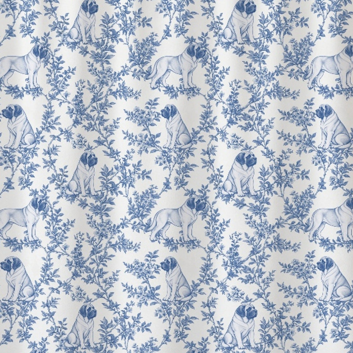 Mastiff toile shower curtain — Blue Detail