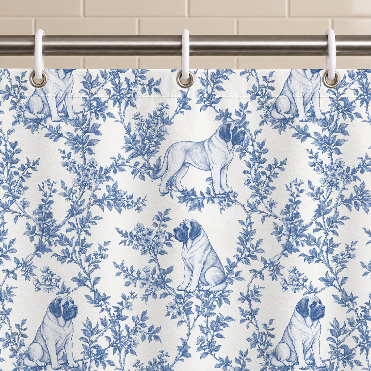 Mastiff toile shower curtain — Blue Grommets and Hooks