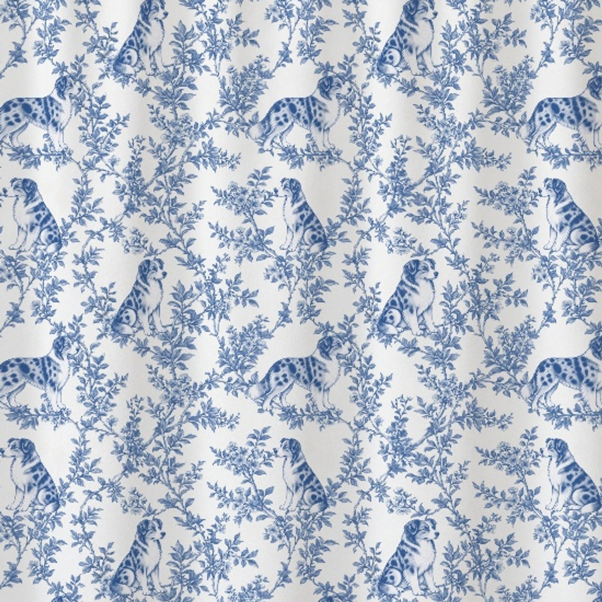 Miniature American Shepherd toile shower curtain — Blue Detail
