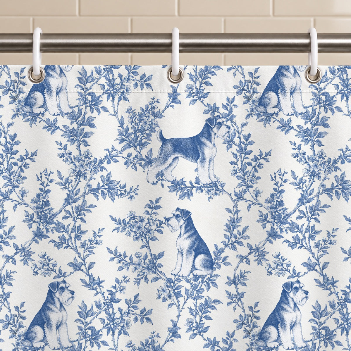 Miniature Schnauzer toile shower curtain — Blue Grommets and Hooks