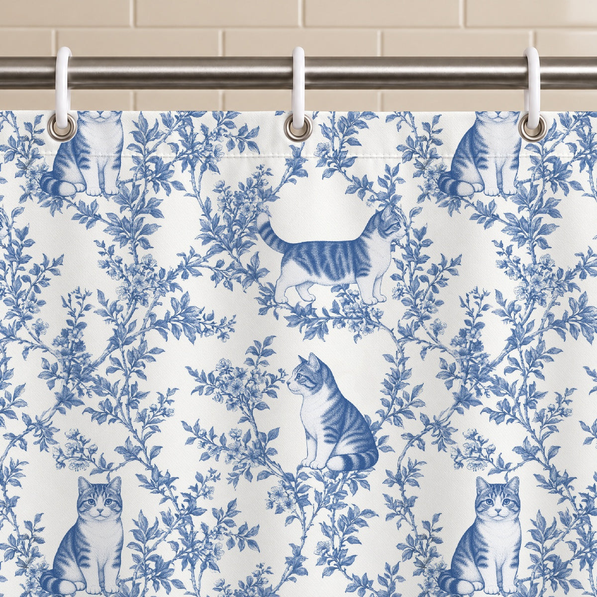 Munchkin toile shower curtain — Blue Grommets and Hooks