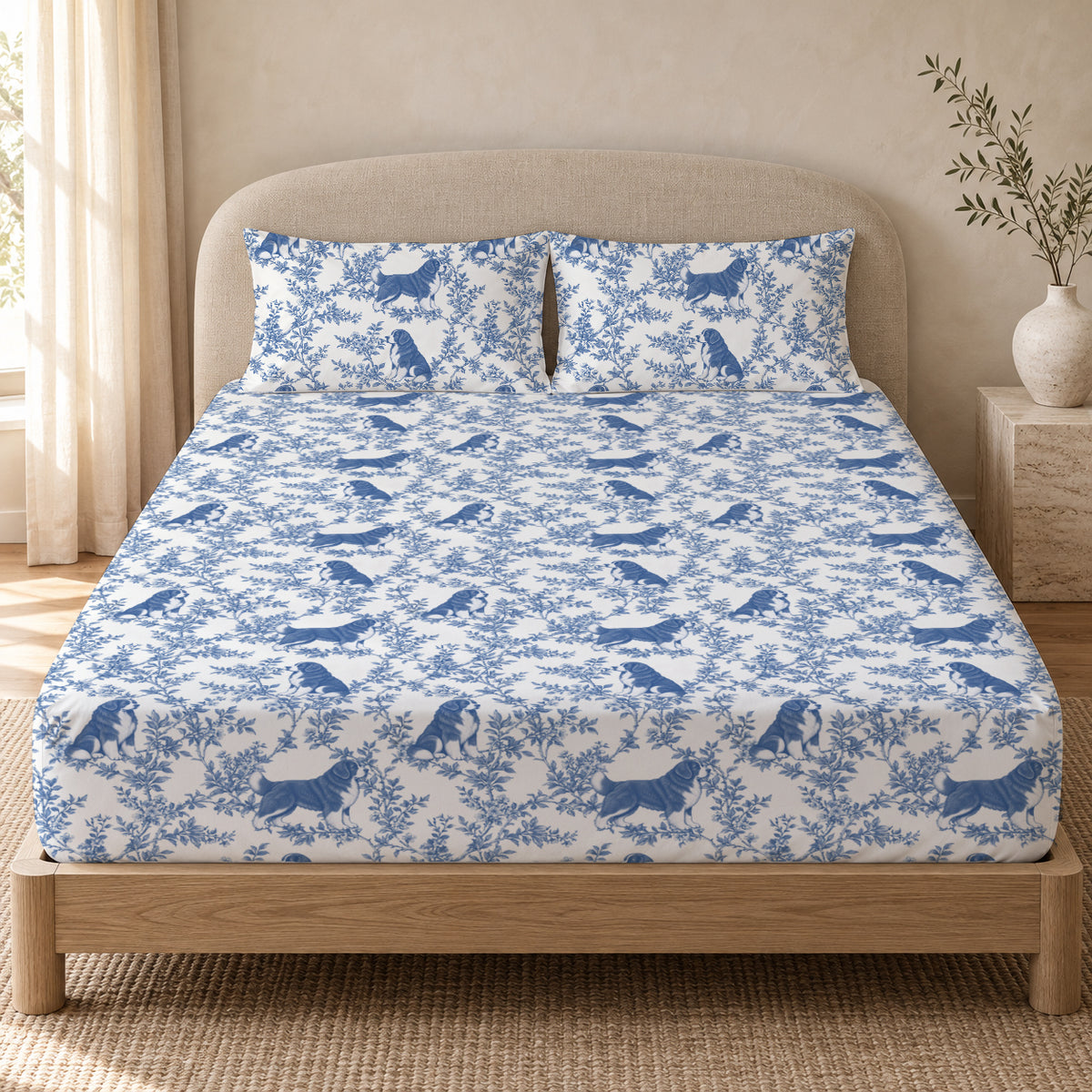 Newfoundland toile bedding in Blue — Queen Bedroom