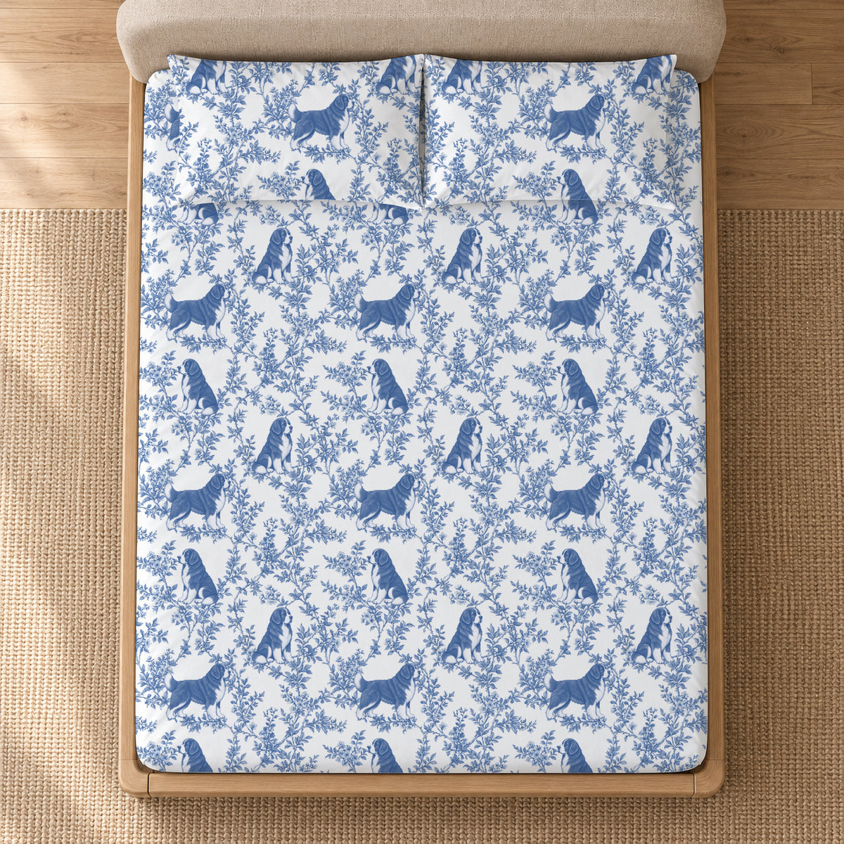 Newfoundland toile bedding in Blue — Overhead