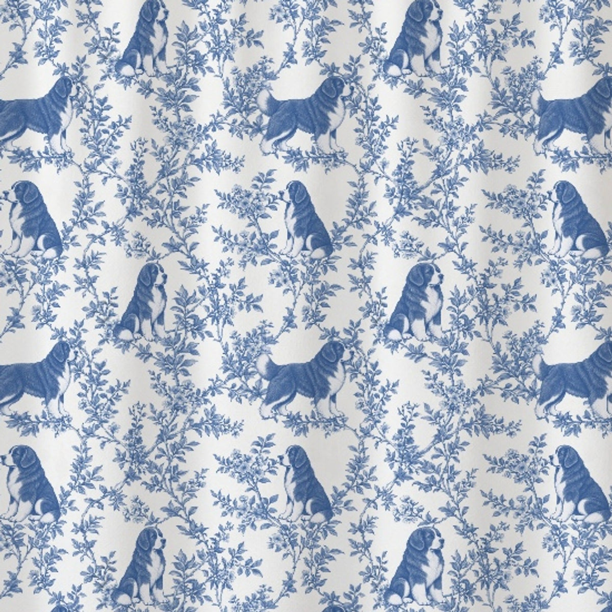 Newfoundland toile shower curtain — Blue Detail