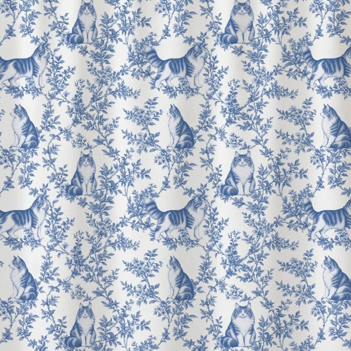 Norwegian Forest Cat toile shower curtain — Blue Detail