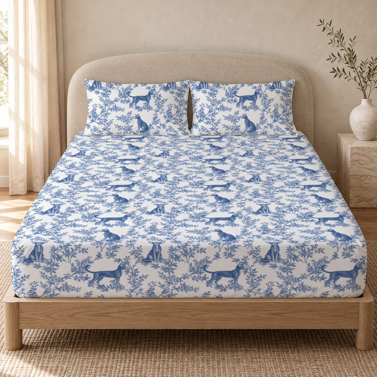 Oriental toile bedding in Blue — Queen Bedroom