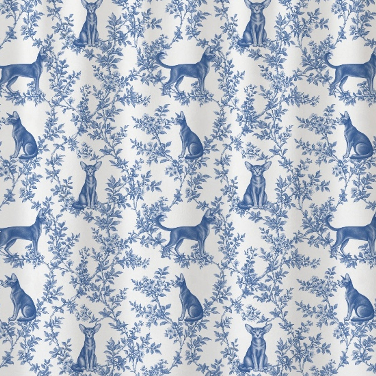 Oriental toile shower curtain — Blue Detail