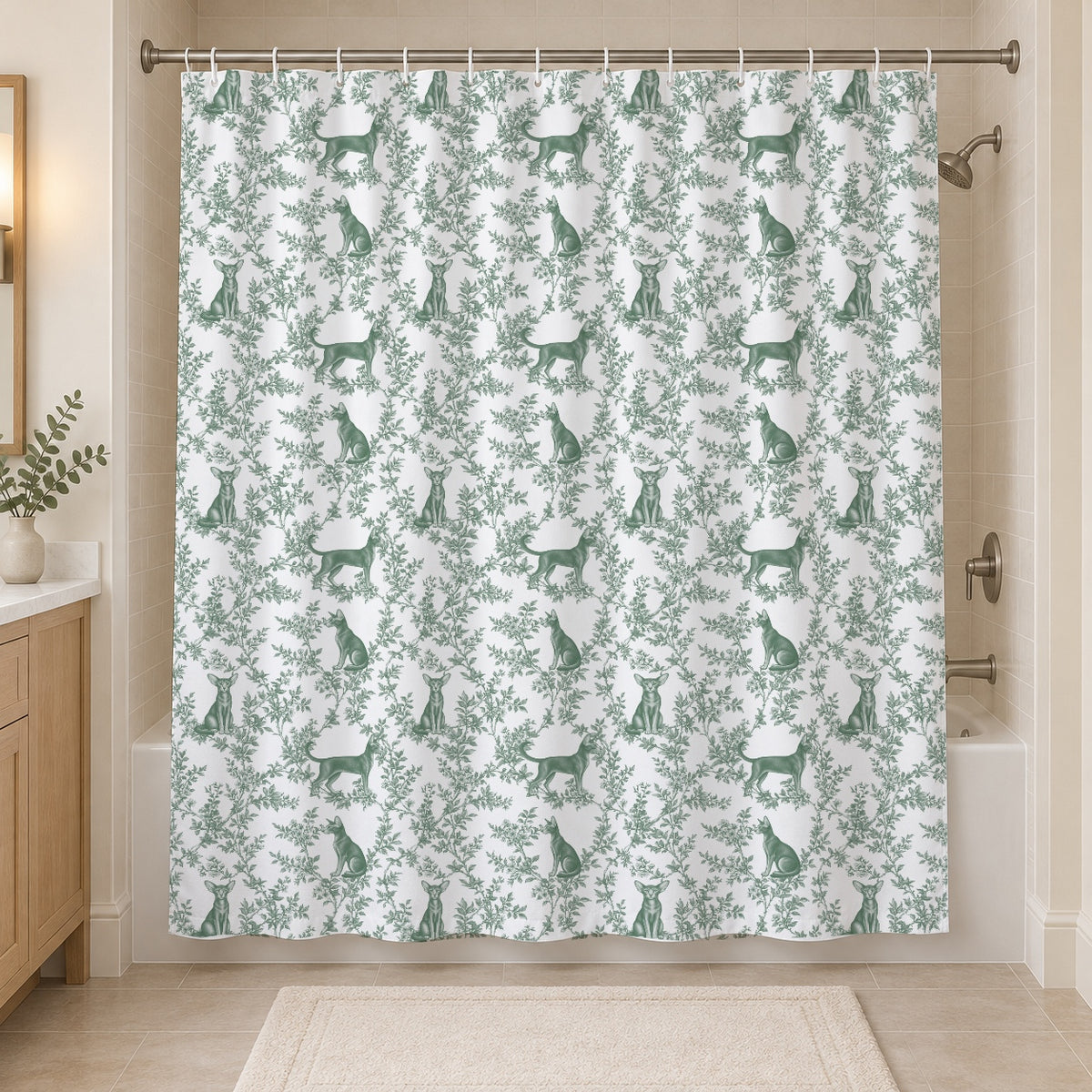 Oriental toile shower curtain — Green Hero