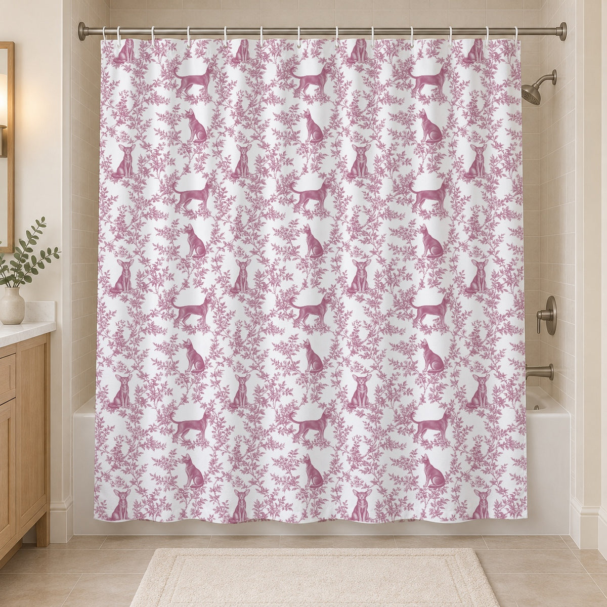 Oriental toile shower curtain — Pink Hero