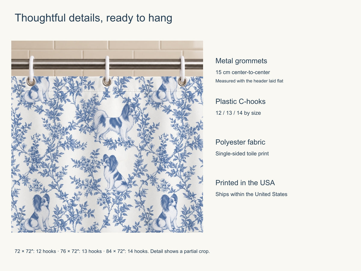 Papillon toile shower curtain — Blue Product Features