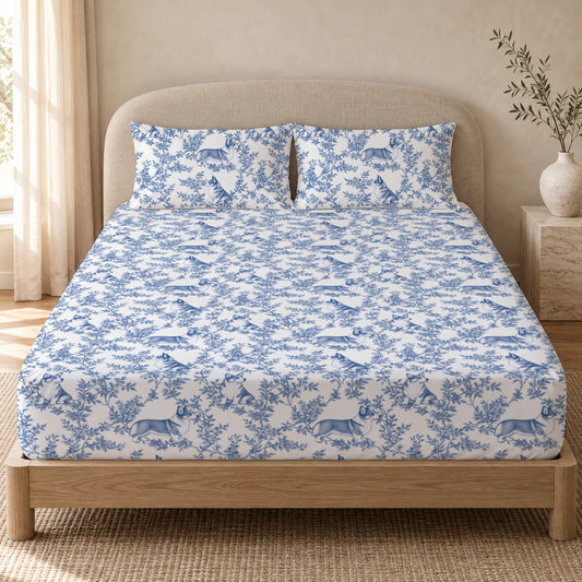 Pembroke Welsh Corgi toile bedding in Blue — Queen Bedroom