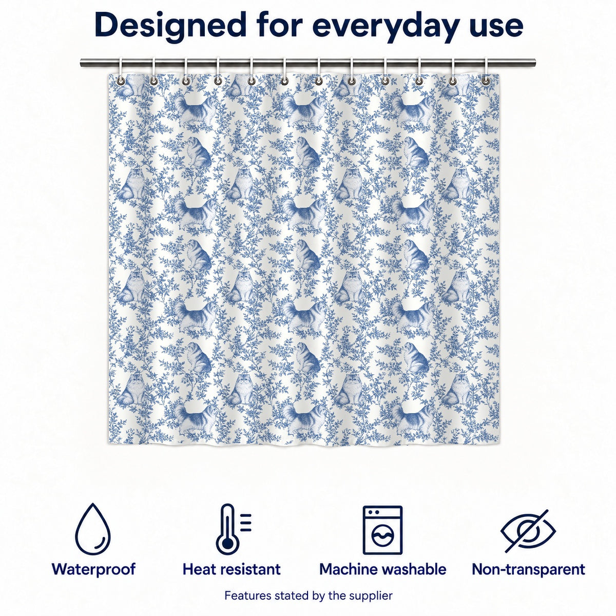 Persian toile shower curtain — Blue Functions and Size