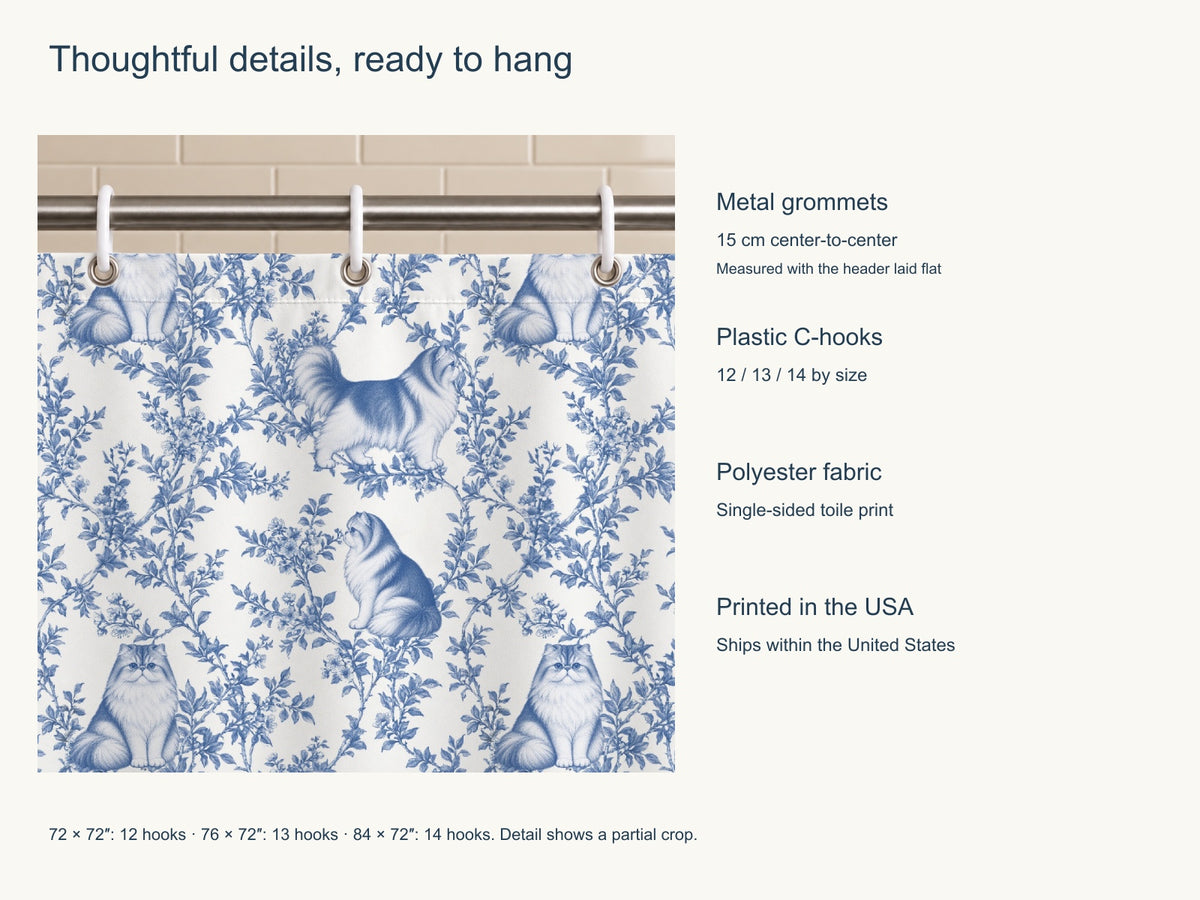 Persian toile shower curtain — Blue Product Features