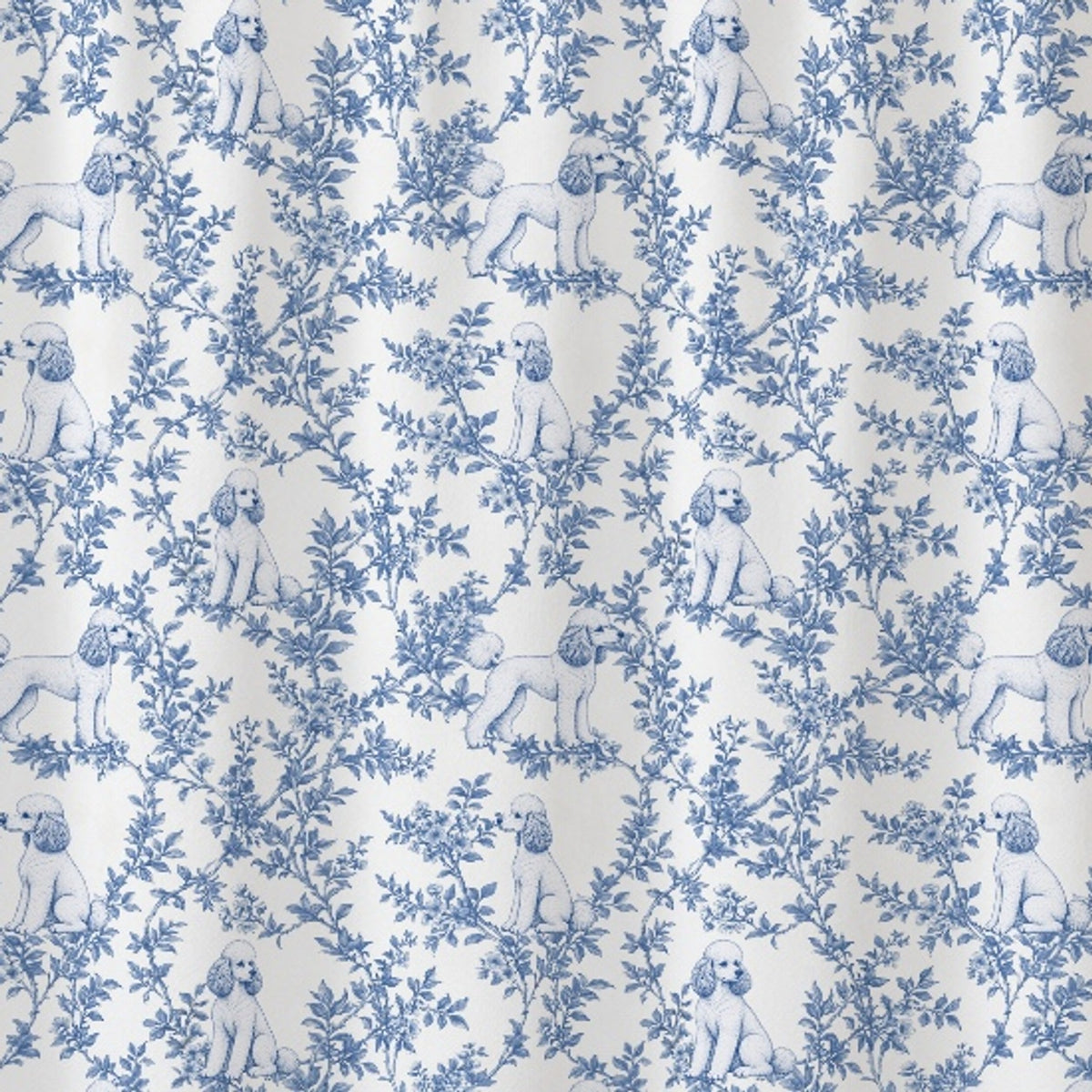 Poodle toile shower curtain — Blue Detail