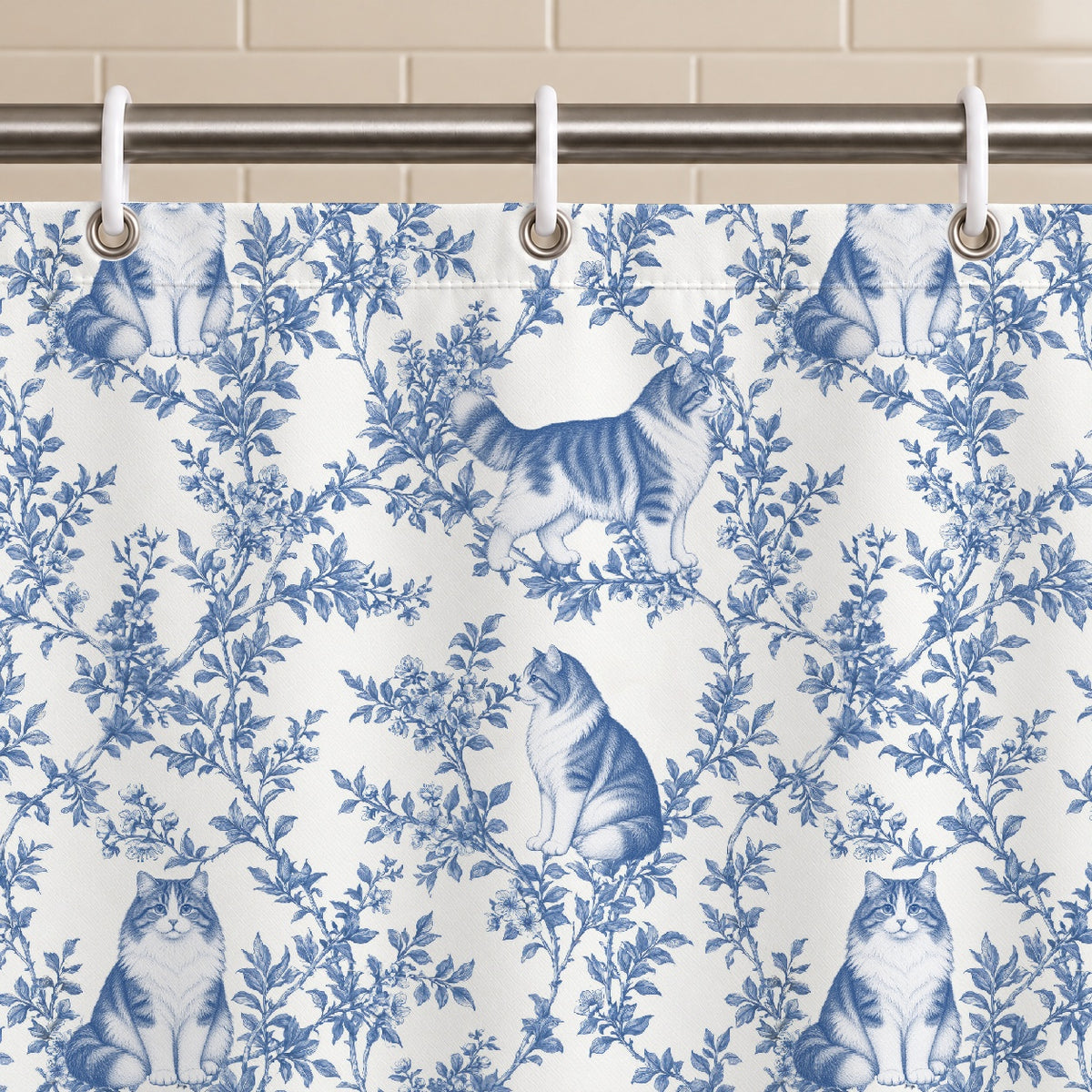 Ragamuffin toile shower curtain — Blue Grommets and Hooks