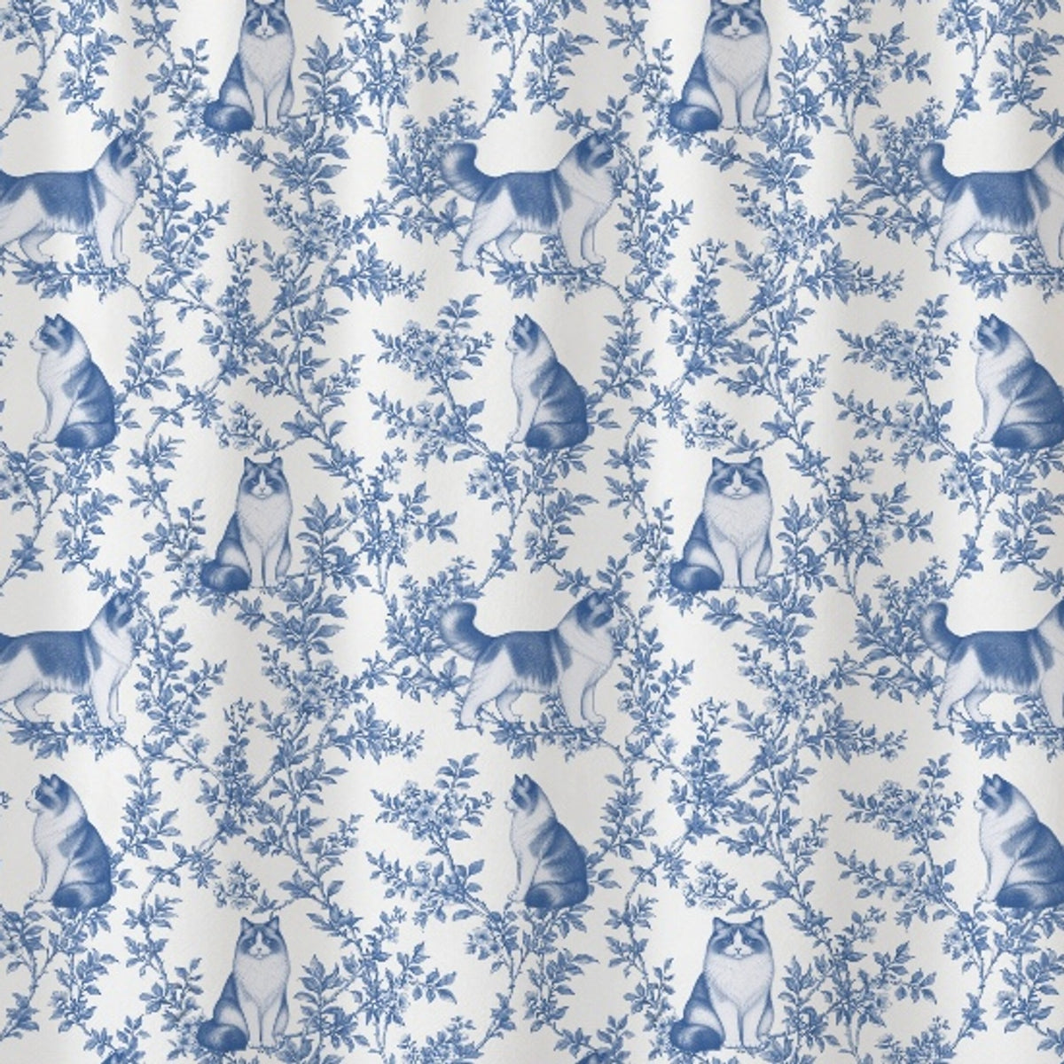 Ragdoll toile shower curtain — Blue Detail