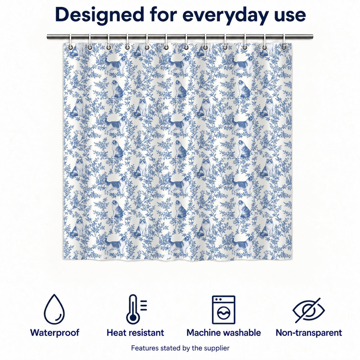 Ragdoll toile shower curtain — Blue Functions and Size