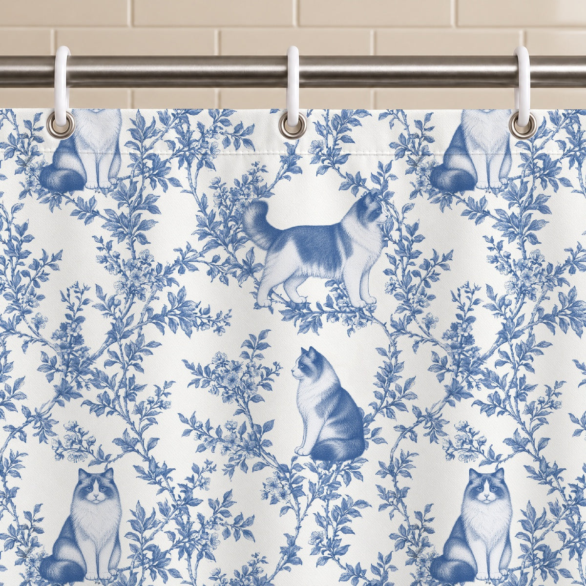 Ragdoll toile shower curtain — Blue Grommets and Hooks