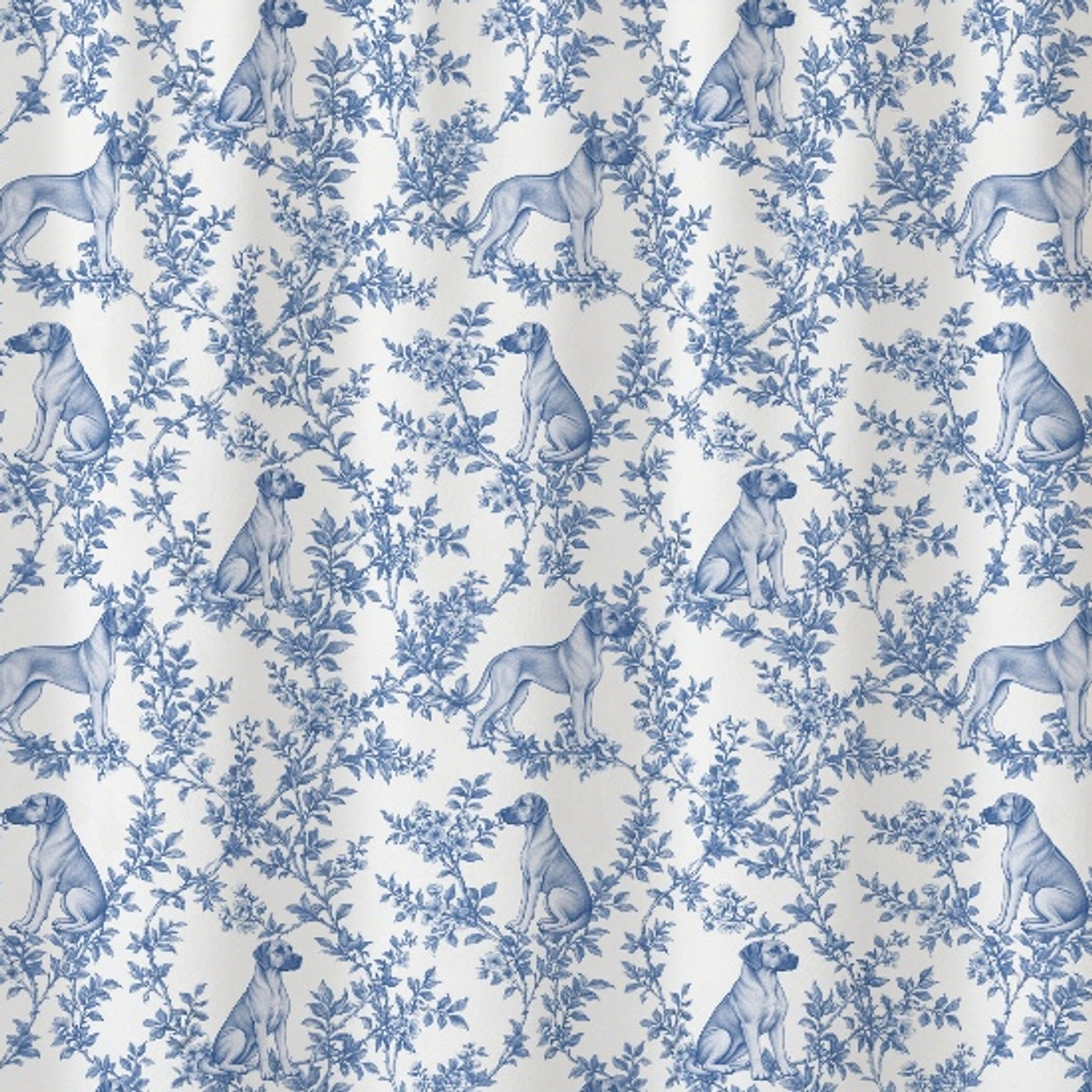 Rhodesian Ridgeback toile shower curtain — Blue Detail