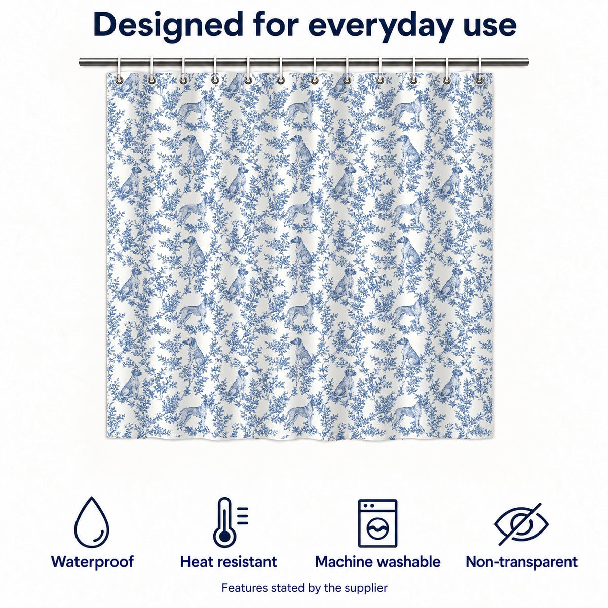 Rhodesian Ridgeback toile shower curtain — Blue Functions and Size