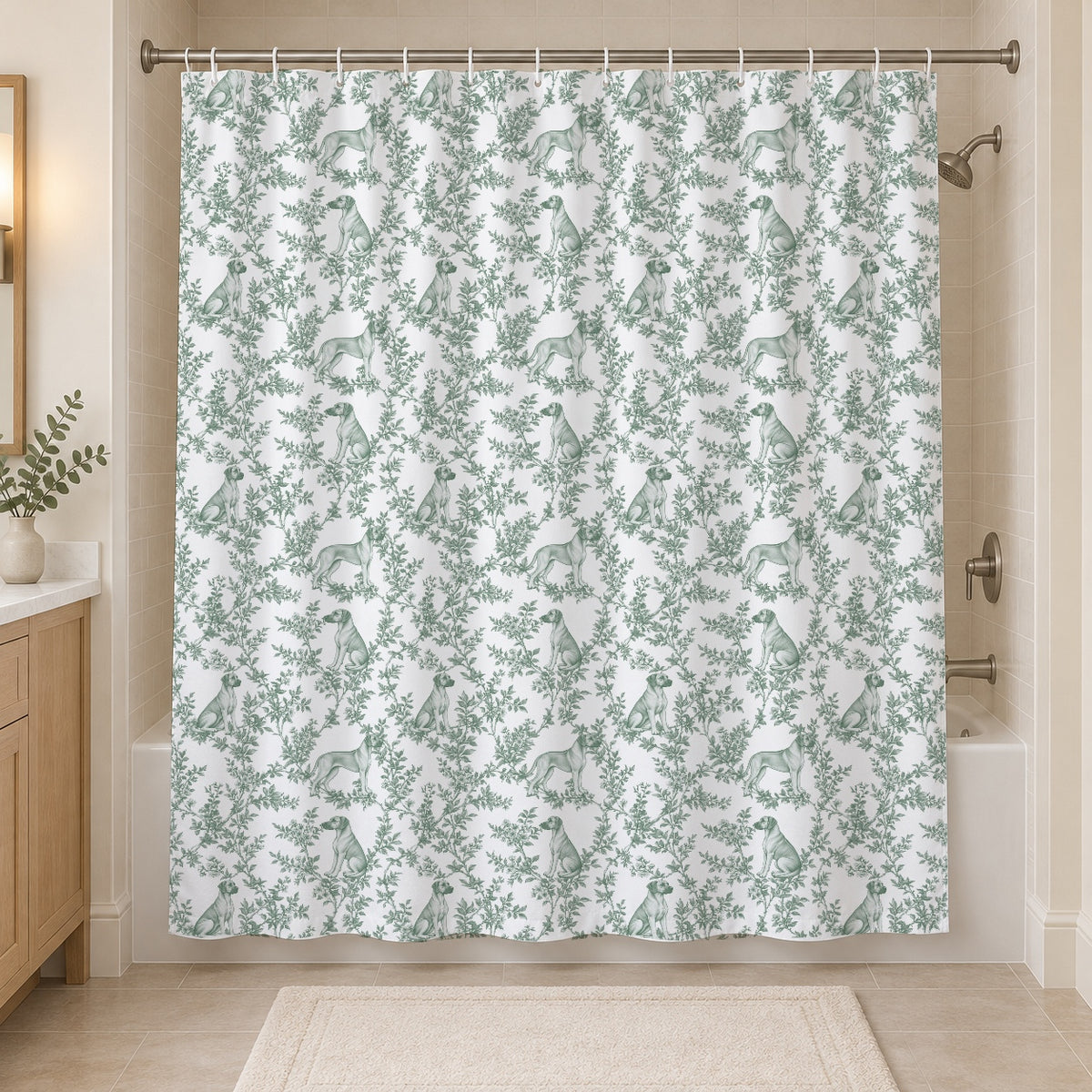Rhodesian Ridgeback toile shower curtain — Green Hero