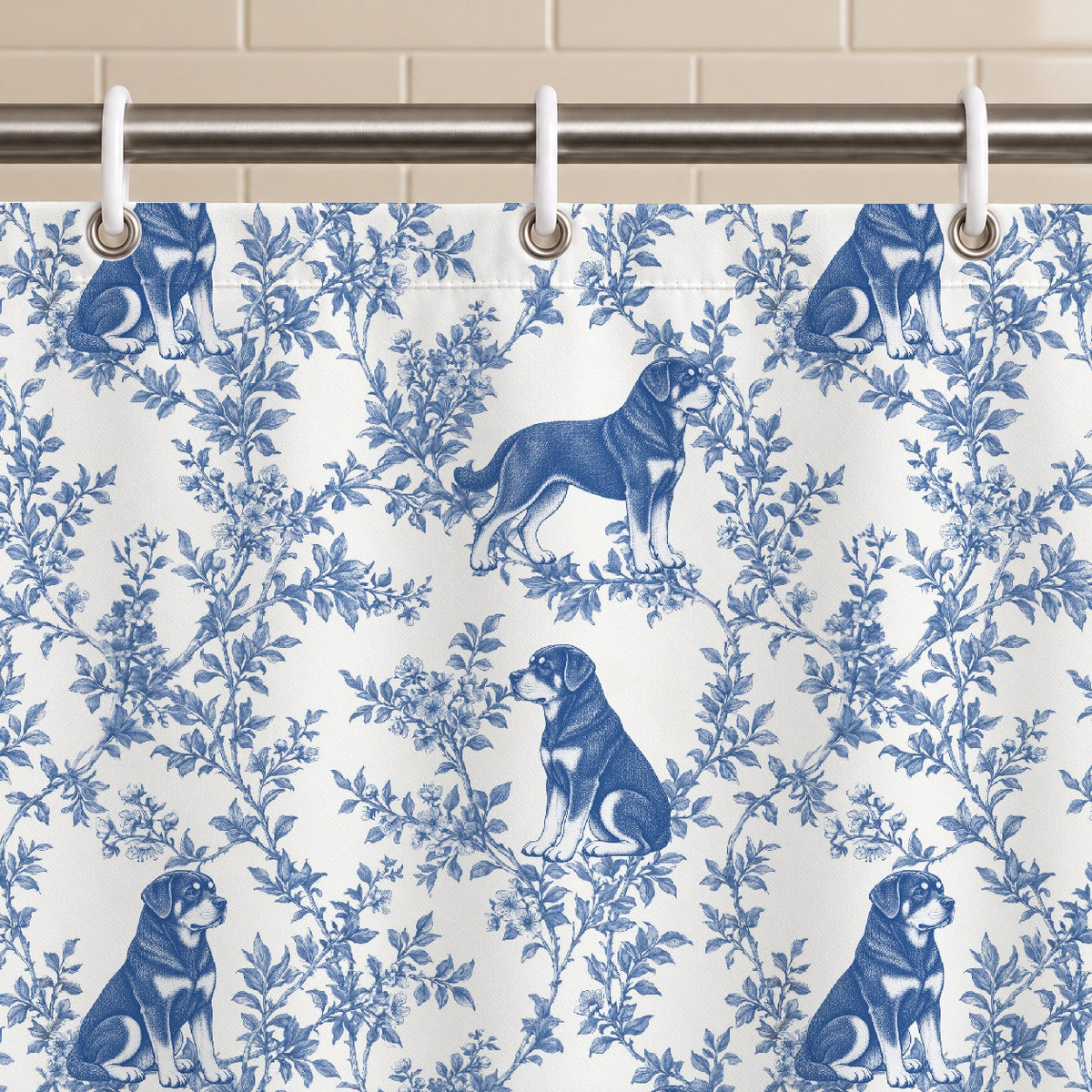 Rottweiler toile shower curtain — Blue Grommets and Hooks
