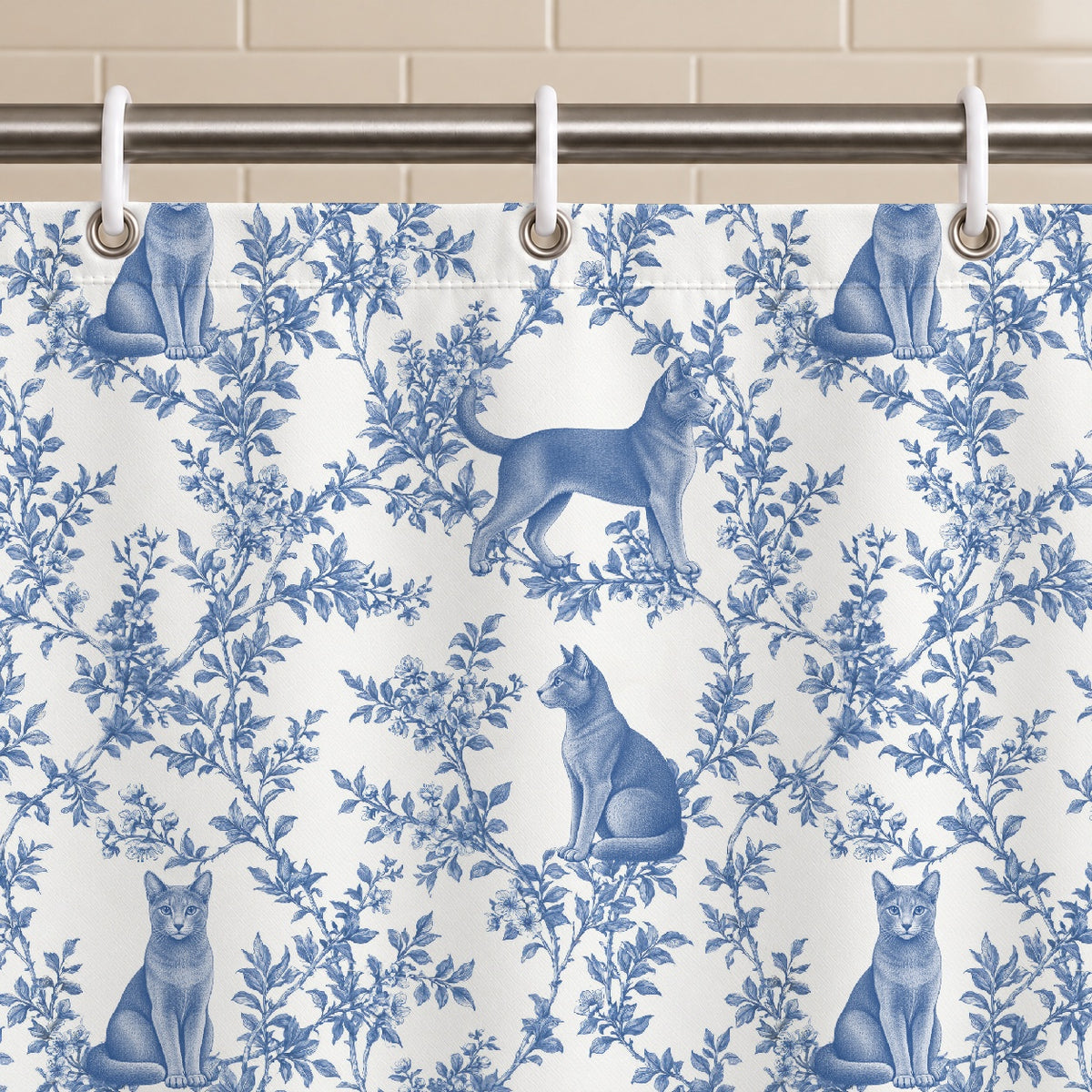 Russian Blue toile shower curtain — Blue Grommets and Hooks
