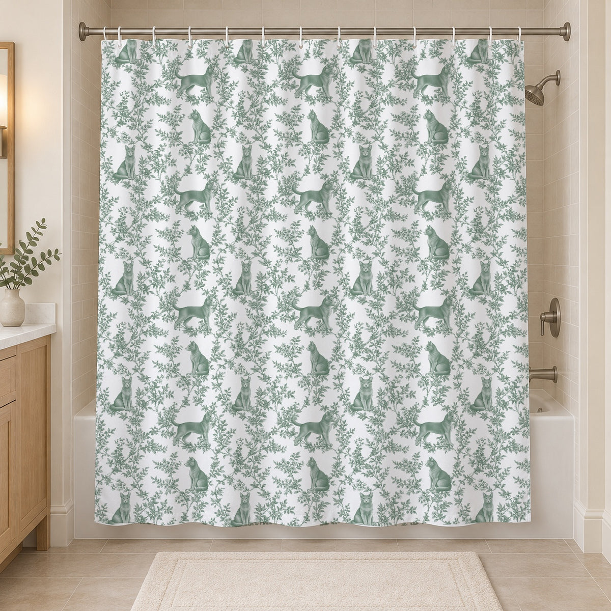 Russian Blue toile shower curtain — Green Hero