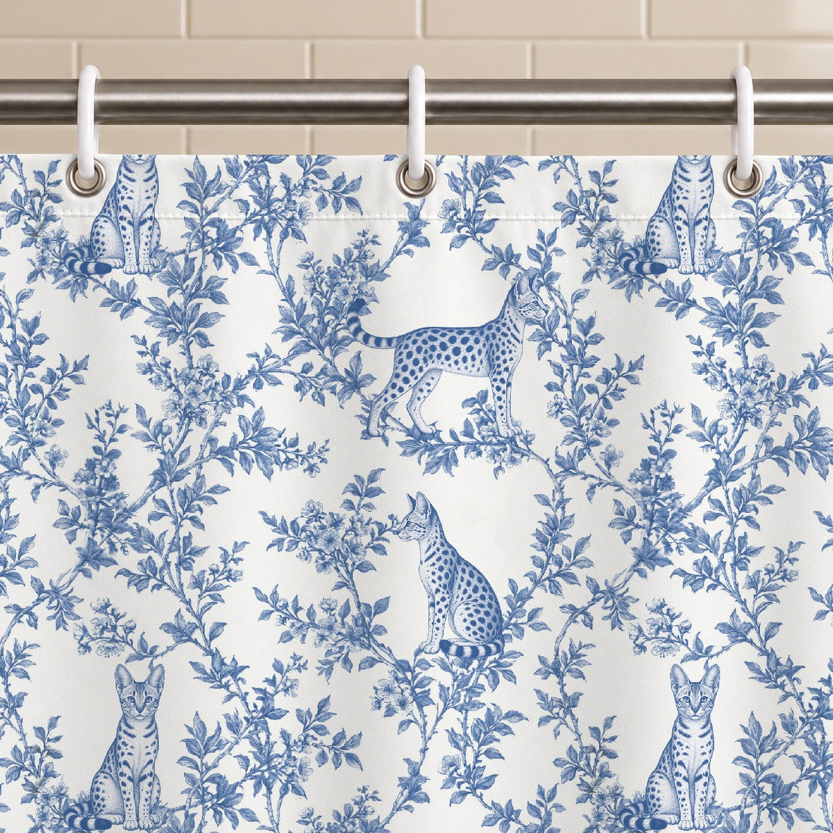 Savannah toile shower curtain — Blue Grommets and Hooks