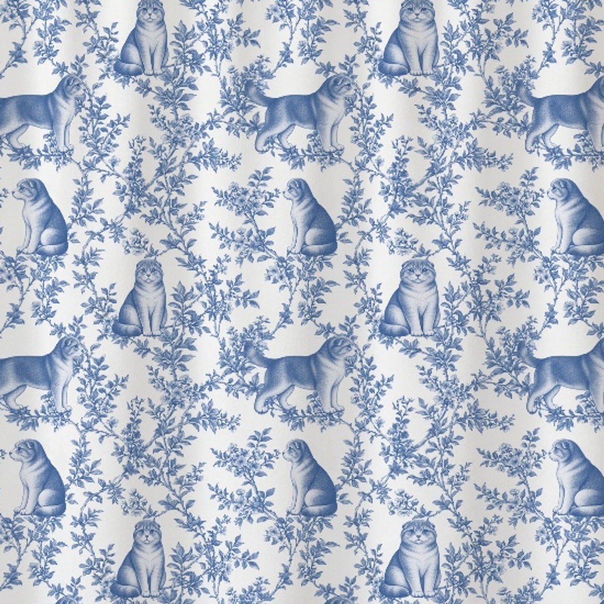 Scottish Fold toile shower curtain — Blue Detail
