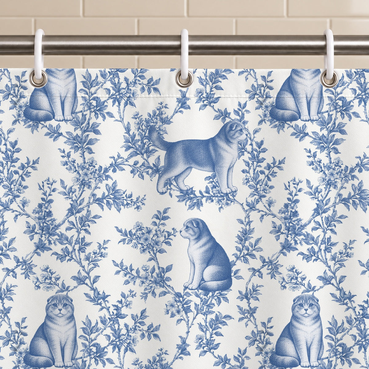 Scottish Fold toile shower curtain — Blue Grommets and Hooks