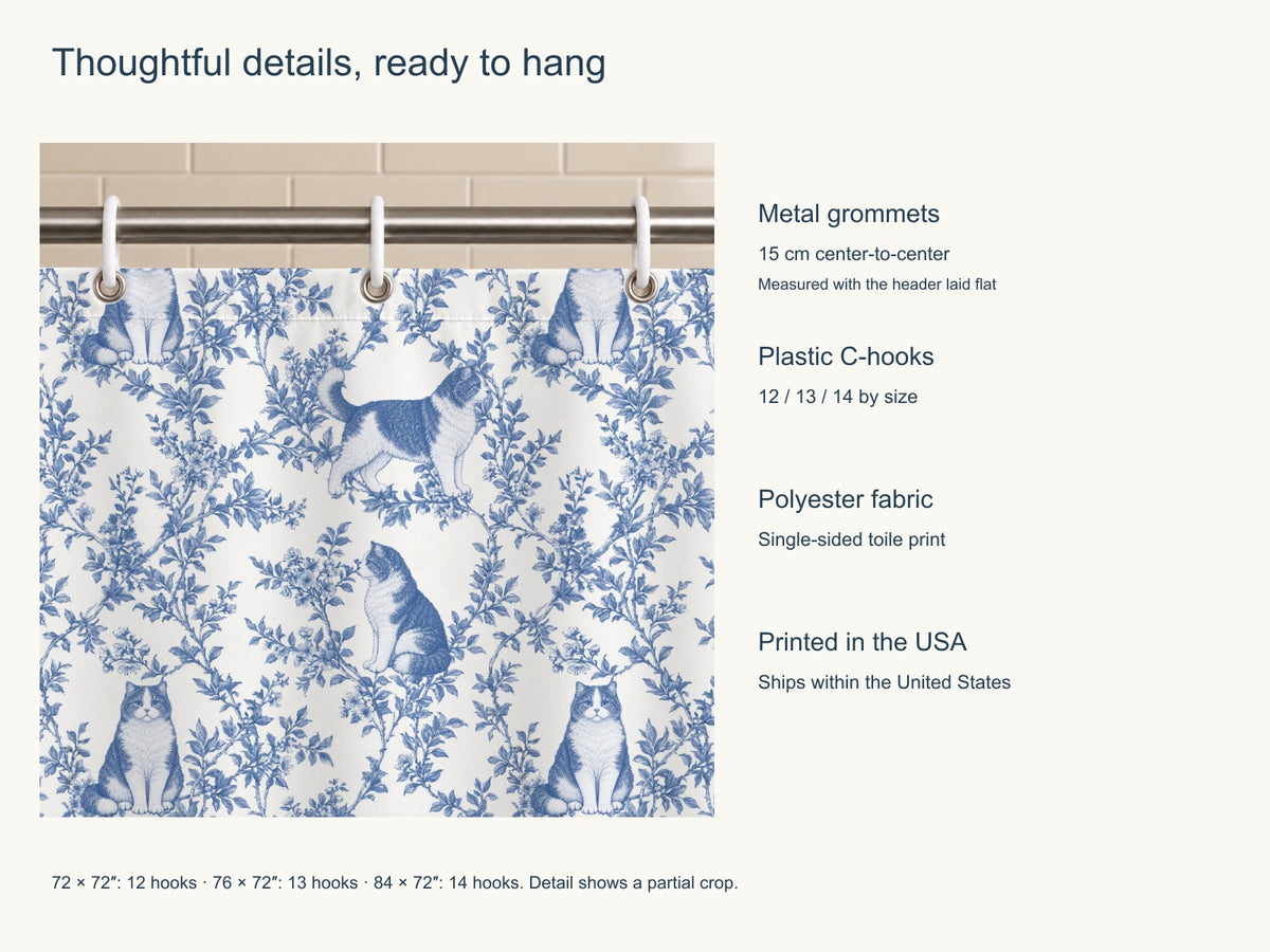 Selkirk Rex toile shower curtain — Blue Product Features