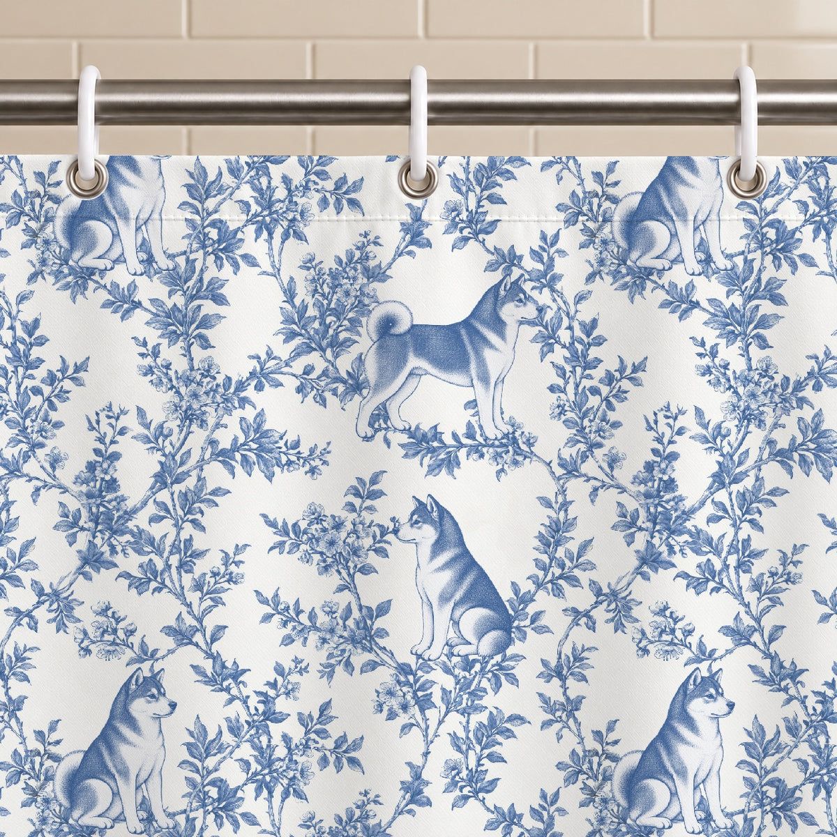 Shiba Inu toile shower curtain — Blue Grommets and Hooks