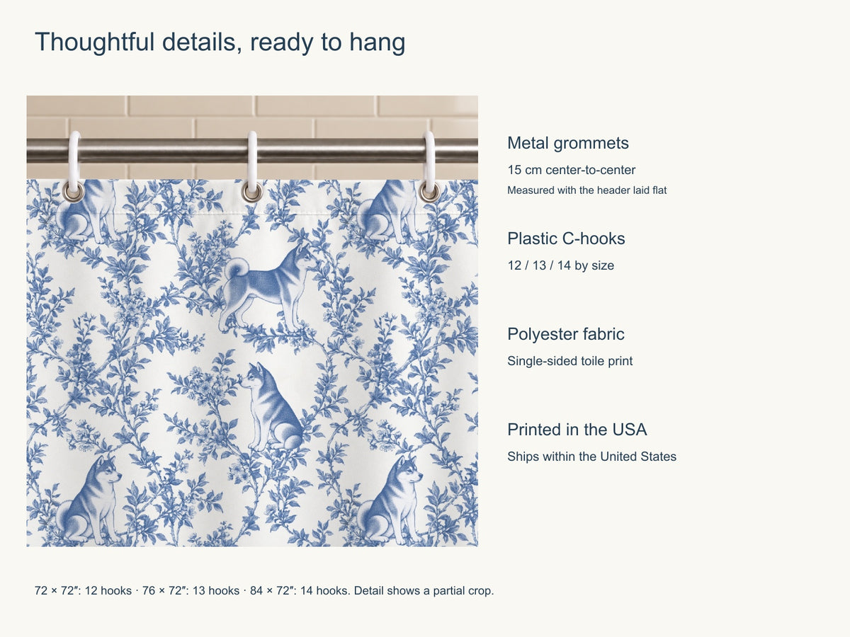 Shiba Inu toile shower curtain — Blue Product Features