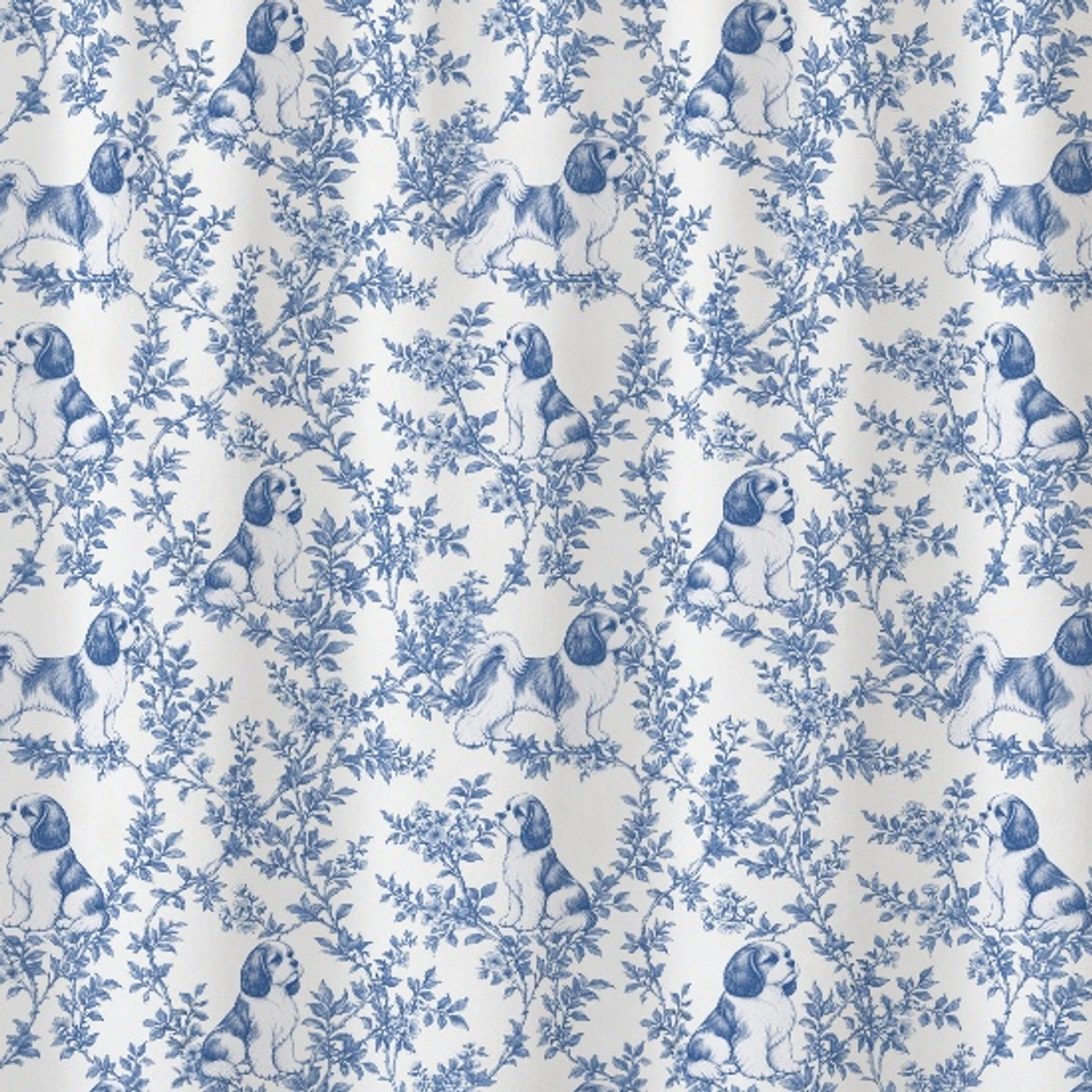 Shih Tzu toile shower curtain — Blue Detail
